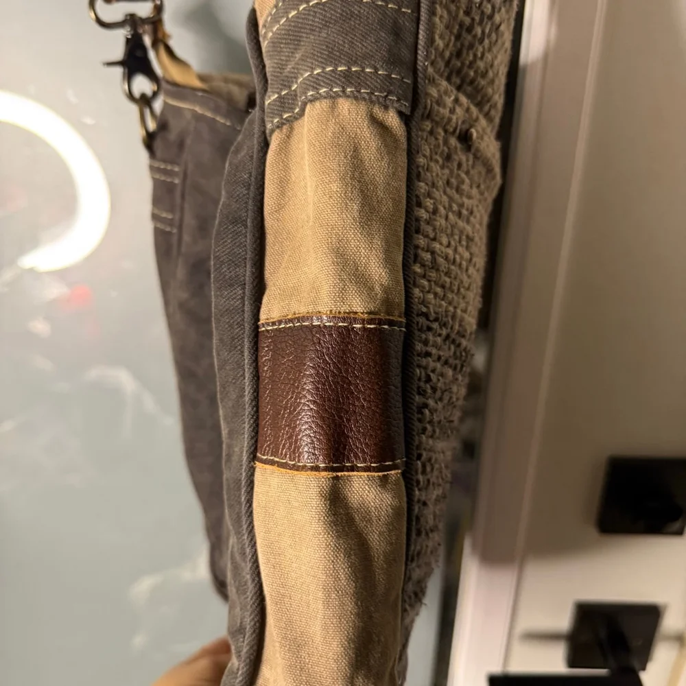 Myra Bag Crossbody Leather and Textile, Gray, Beige, Brown